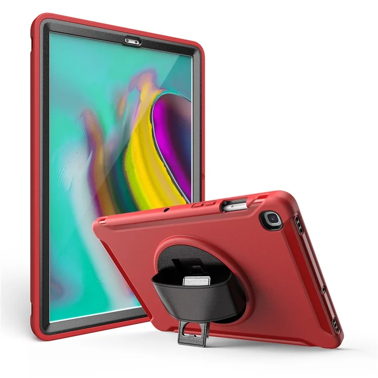 Carcasa de concha de PC + TPU con soporte giratorio de 360° y correa para la mano para Samsung Galaxy Tab S5e SM-T720/T725 - Rojo