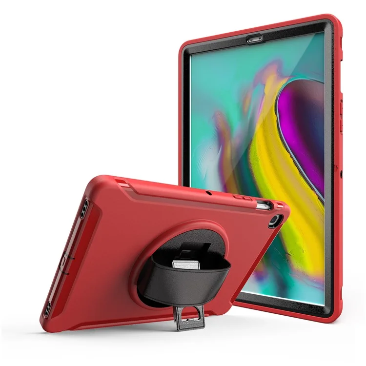 Carcasa de concha de PC + TPU con soporte giratorio de 360° y correa para la mano para Samsung Galaxy Tab S5e SM-T720/T725 - Rojo
