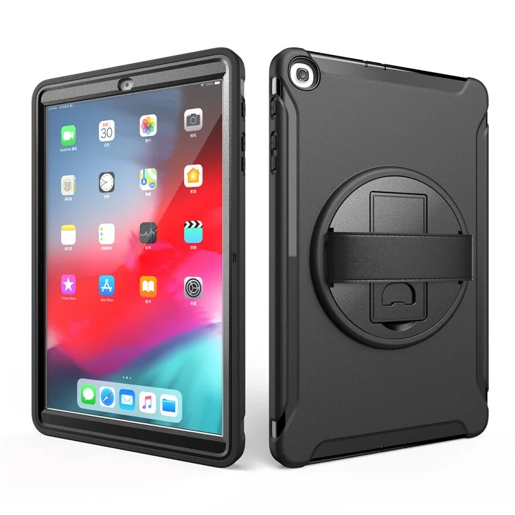 360 ° Gébotage Pivotant PC + TPU Hybrid Tablet Case Avec Sangle à Main Pour Samsung Galaxy Tab A 10.1 (2019) Sm-t510 / T515 - le Noir