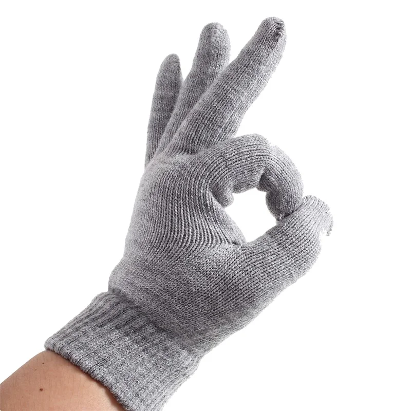Women Touch Screen Glove Winter Warm Thick Knit for Smartphone Tablet One Size - Light Grey