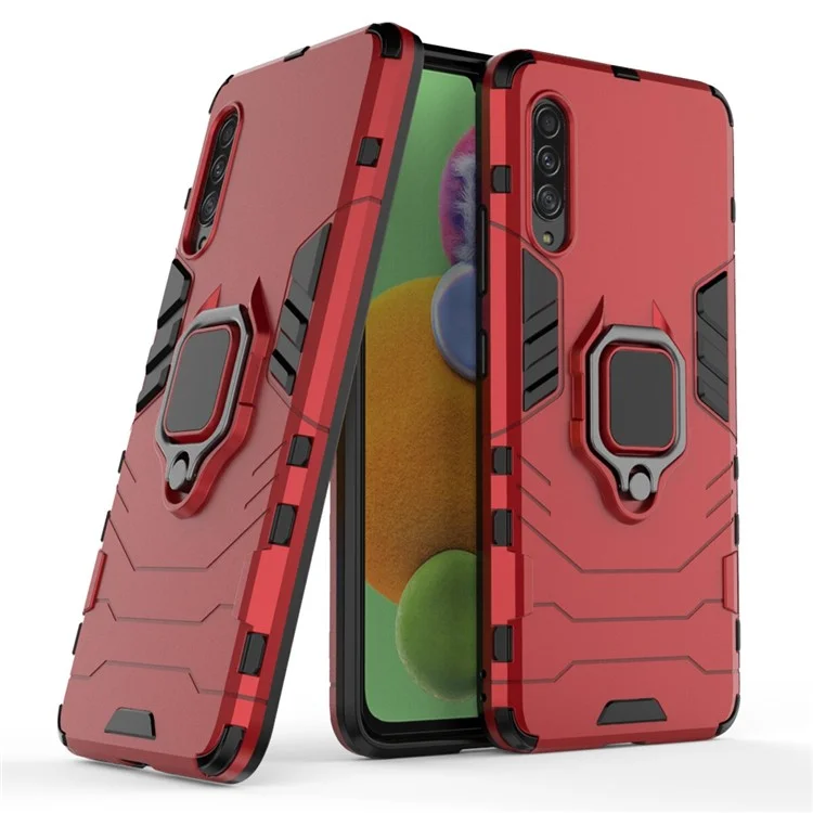 Cool Guard Finger Ring Kickstand PC + TPU Hybrid Protective Case per Samsung Galaxy A90 5G - Rosso