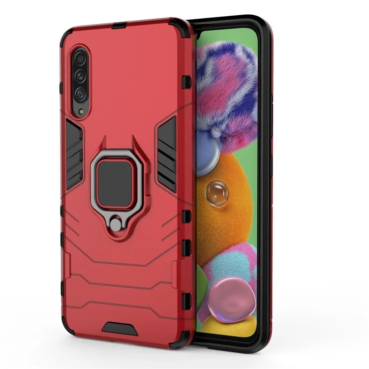 Cool Guard Finger Ring Kickstand PC + TPU Hybrid Protective Case per Samsung Galaxy A90 5G - Rosso