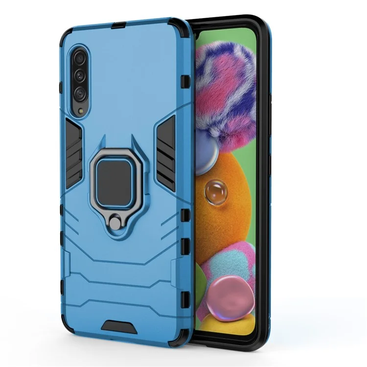 Cool Guard Finger Ring Kickstand PC + TPU Hybrid Protective Case for Samsung Galaxy A90 5G - Blue