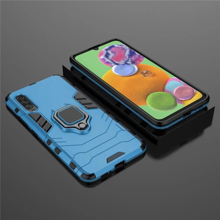 Cool Guard Finger Ring Kickstand PC + TPU Hybrid Protective Case for Samsung Galaxy A90 5G - Blue