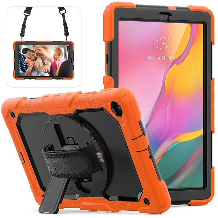 Capa de Silicone com Suporte de Apoio e Protetor de Tela para Samsung Galaxy Tab A 10.1 (2019) SM-T510/T515 - Laranja/Preto