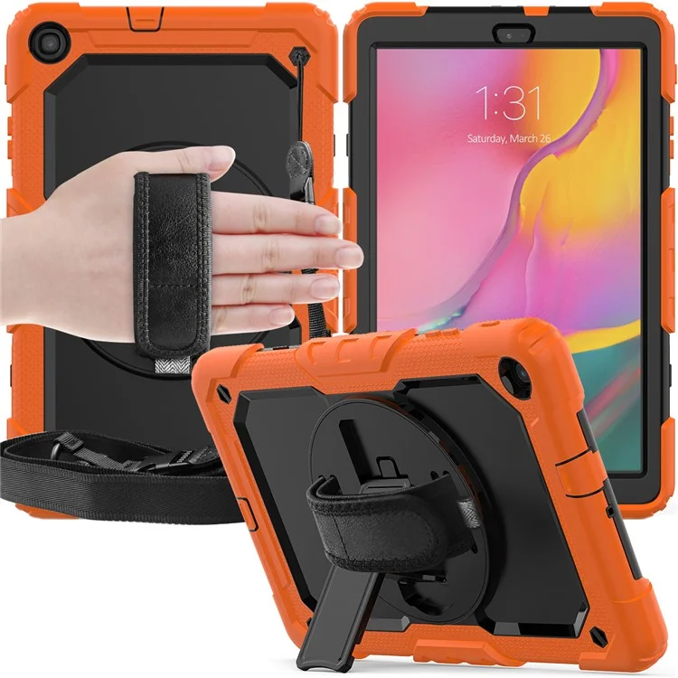 Capa de Silicone com Suporte de Apoio e Protetor de Tela para Samsung Galaxy Tab A 10.1 (2019) SM-T510/T515 - Laranja/Preto