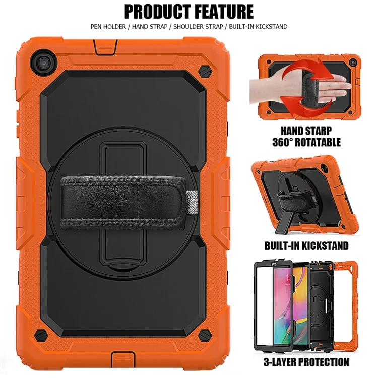 Capa de Silicone com Suporte de Apoio e Protetor de Tela para Samsung Galaxy Tab A 10.1 (2019) SM-T510/T515 - Laranja/Preto