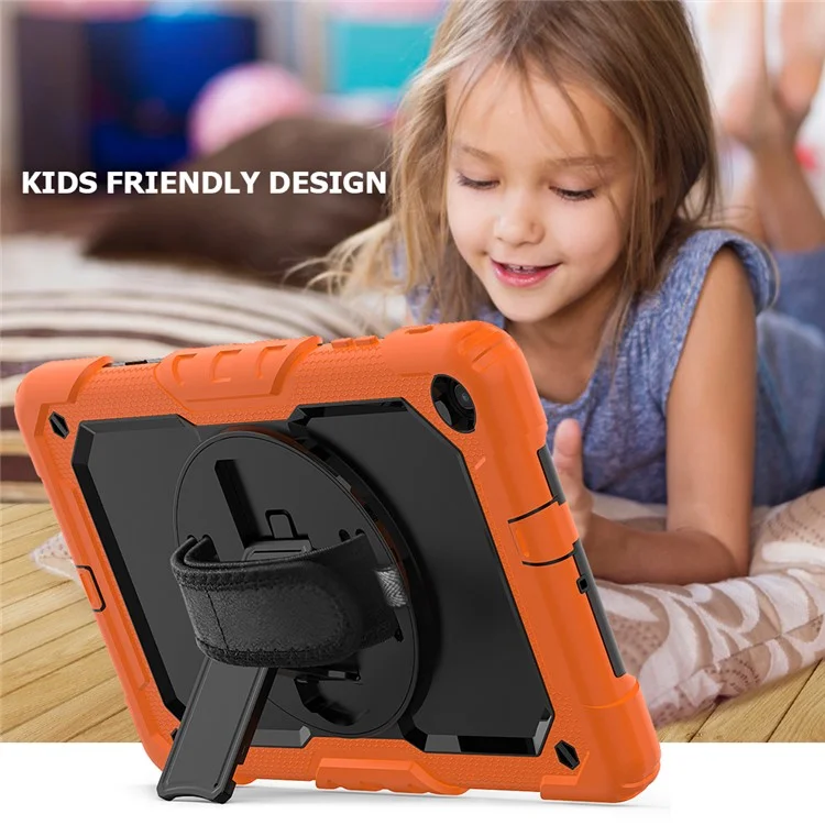 Capa de Silicone com Suporte de Apoio e Protetor de Tela para Samsung Galaxy Tab A 10.1 (2019) SM-T510/T515 - Laranja/Preto