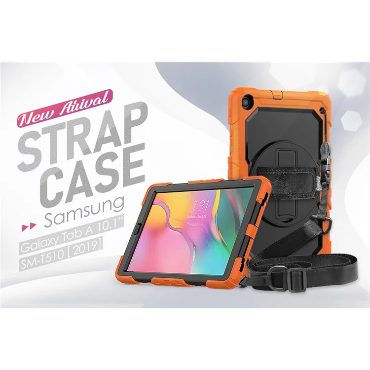 Capa de Silicone com Suporte de Apoio e Protetor de Tela para Samsung Galaxy Tab A 10.1 (2019) SM-T510/T515 - Laranja/Preto