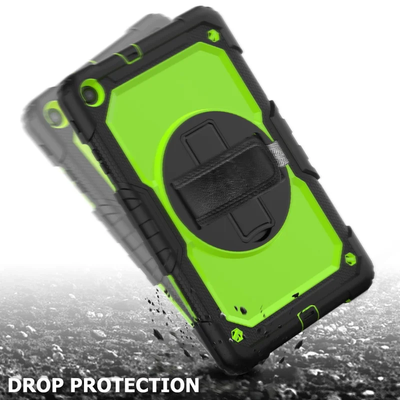 PC Silicone Kickstand Case with Strap Screen Protector for Samsung Galaxy Tab A 10.1 (2019) SM-T510/T515 - Black/Green