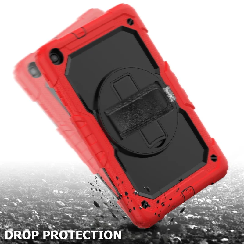 PC Silicone Kickstand Case with Strap Screen Protector for Samsung Galaxy Tab A 10.1 (2019) SM-T510/T515 - Red/Black