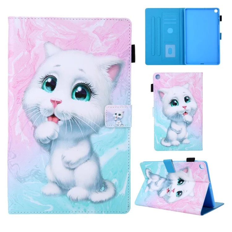 Supreme Series Pattern Printing Leather Card Holder Tablet Shell for Samsung Galaxy Tab A 10.1 (2019) T510 T515 - White Cat