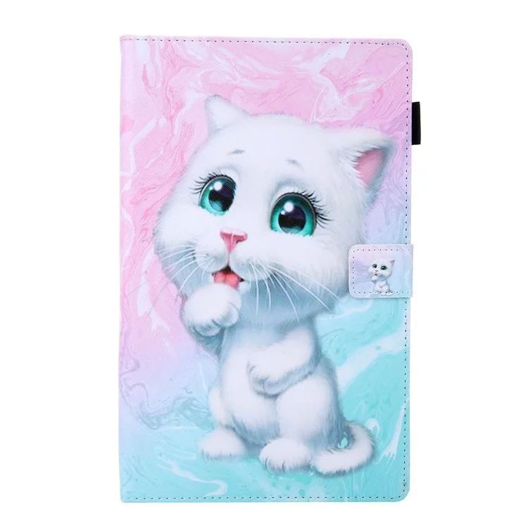 Supreme Series Pattern Printing Leather Card Holder Tablet Shell for Samsung Galaxy Tab A 10.1 (2019) T510 T515 - White Cat