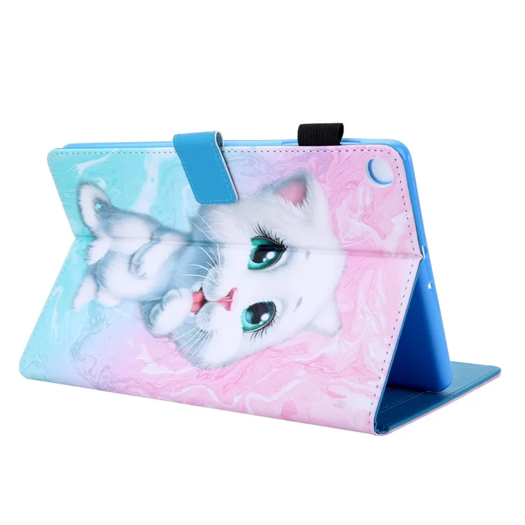 Supreme Series Pattern Printing Leather Card Holder Tablet Shell for Samsung Galaxy Tab A 10.1 (2019) T510 T515 - White Cat