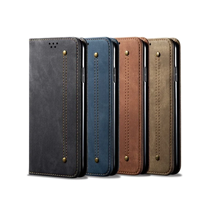 Jeans Cloth Texture Retro Style Flip Leather Case for Samsung Galaxy A50/A50s/A30s - Khaki