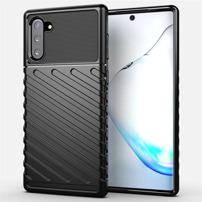 Thunder Series Twill Texture Soft TPU Phone Cover Case for Samsung Galaxy Note 10 / Note 10 5G - Black