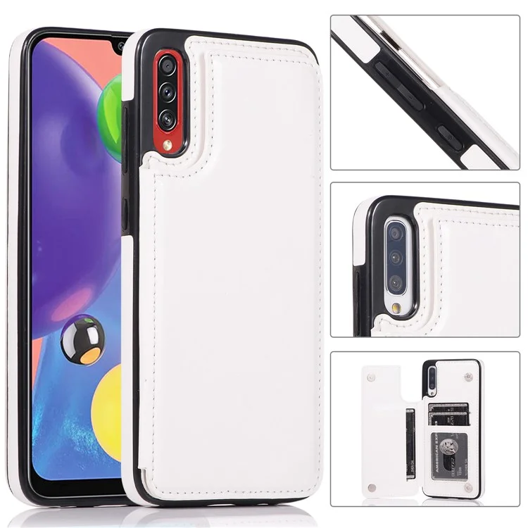Étui de téléphone en TPU avec revêtement en cuir Crazy Horse et emplacements pour cartes avec support pour Samsung Galaxy A70s - Blanc