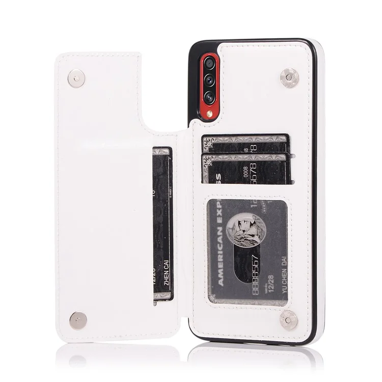 Étui de téléphone en TPU avec revêtement en cuir Crazy Horse et emplacements pour cartes avec support pour Samsung Galaxy A70s - Blanc