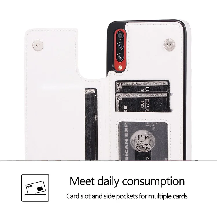Étui de téléphone en TPU avec revêtement en cuir Crazy Horse et emplacements pour cartes avec support pour Samsung Galaxy A70s - Blanc