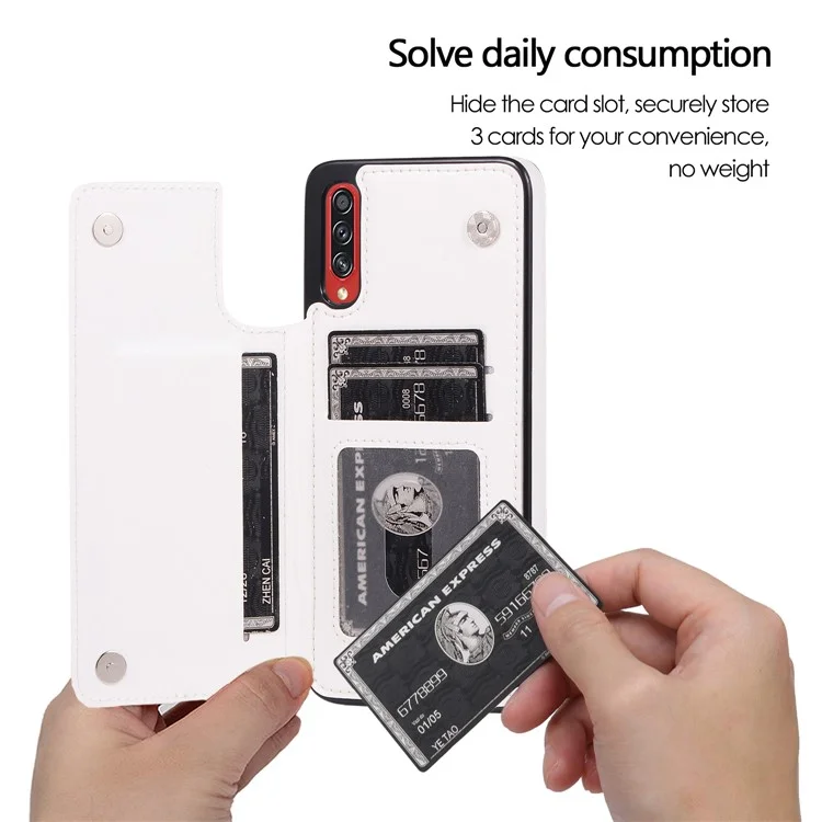 Étui de téléphone en TPU avec revêtement en cuir Crazy Horse et emplacements pour cartes avec support pour Samsung Galaxy A70s - Blanc