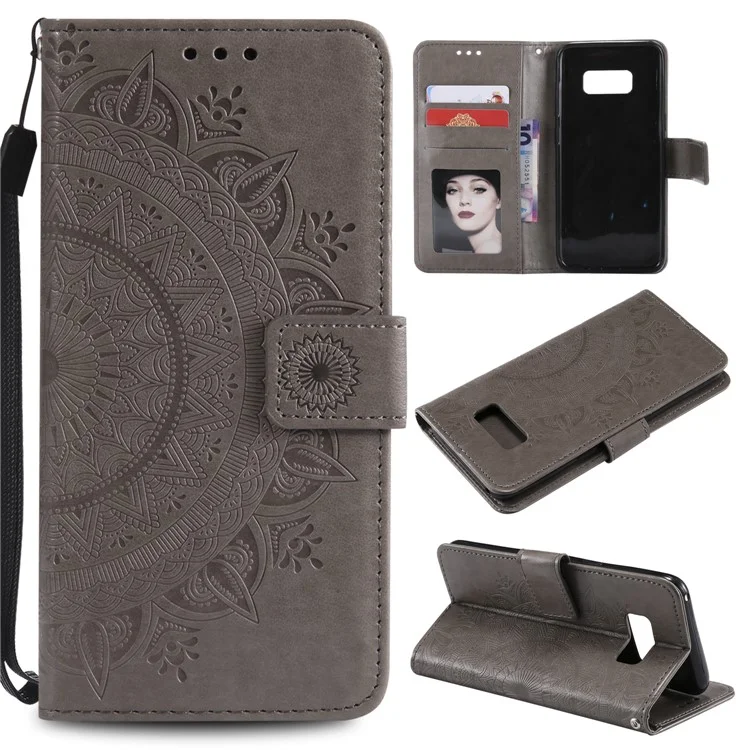 Imprint Flower Magnetic Leather Wallet Case for Samsung Galaxy S8 SM-G950 - Grey