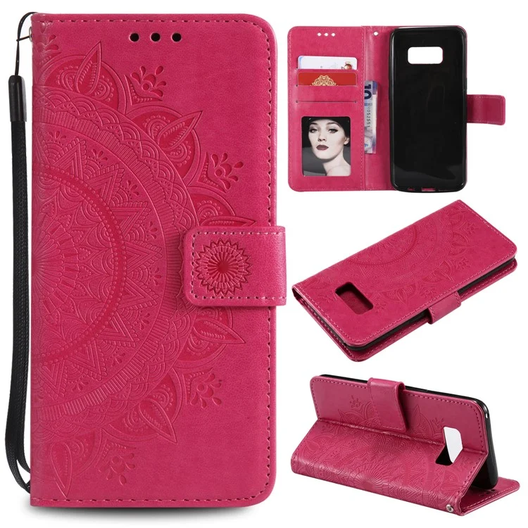 Imprint Flower Magnetic Leather Wallet Case for Samsung Galaxy S8 SM-G950 - Rose