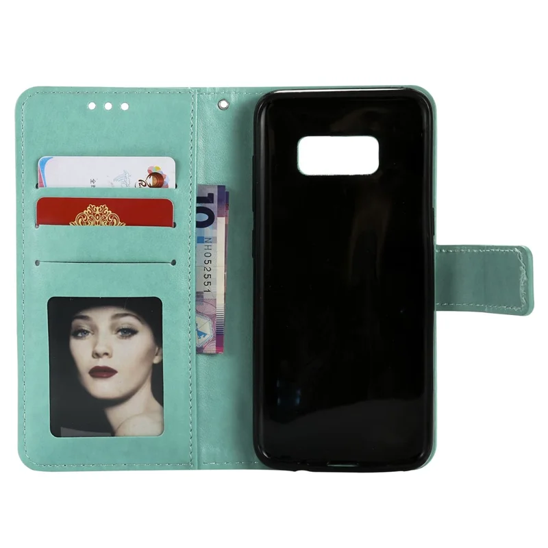 Imprint Flower Magnetic Leather Wallet Case for Samsung Galaxy S8 SM-G950 - Cyan