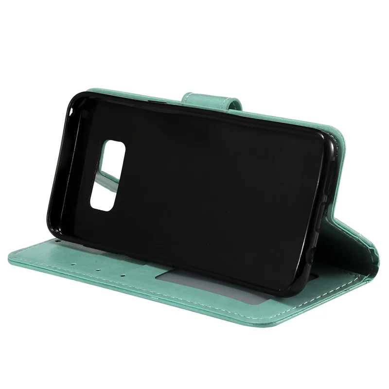 Imprint Flower Magnetic Leather Wallet Case for Samsung Galaxy S8 SM-G950 - Cyan