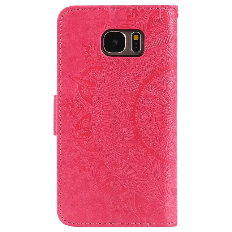 Imprint Flower Magnetic Leather Stand Case for Samsung Galaxy S7 SM-G930 - Rose