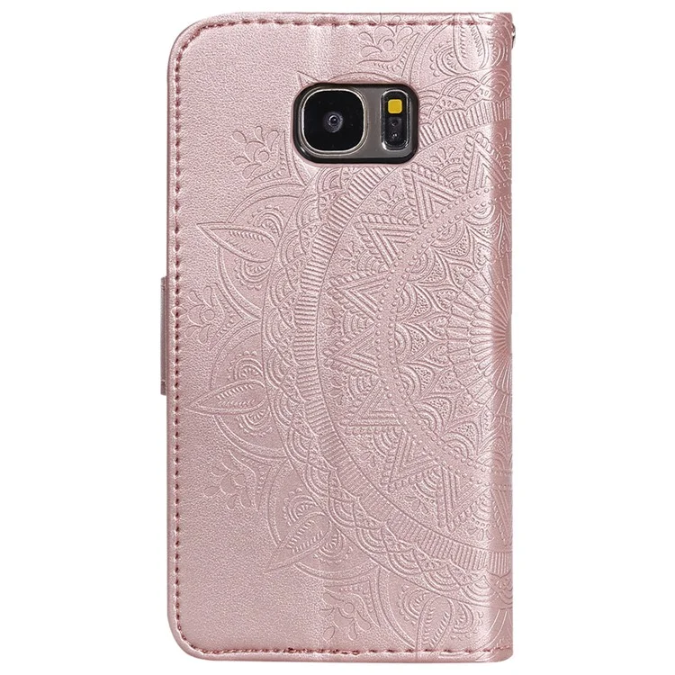 Empreinte Flower Magnetic le Cuir Stand Case Pour Samsung Galaxy S7 SM-G930 - or Rose