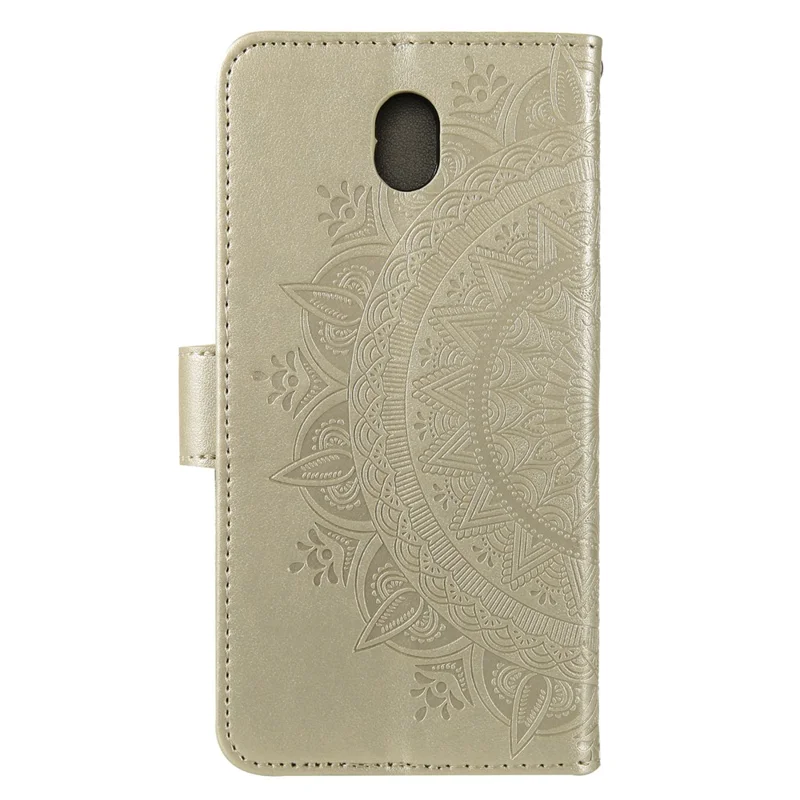 Imprint Flower PU Leather Wallet Case for Samsung Galaxy J3 Pro (2017) / J3 (2017) EU Version - Gold