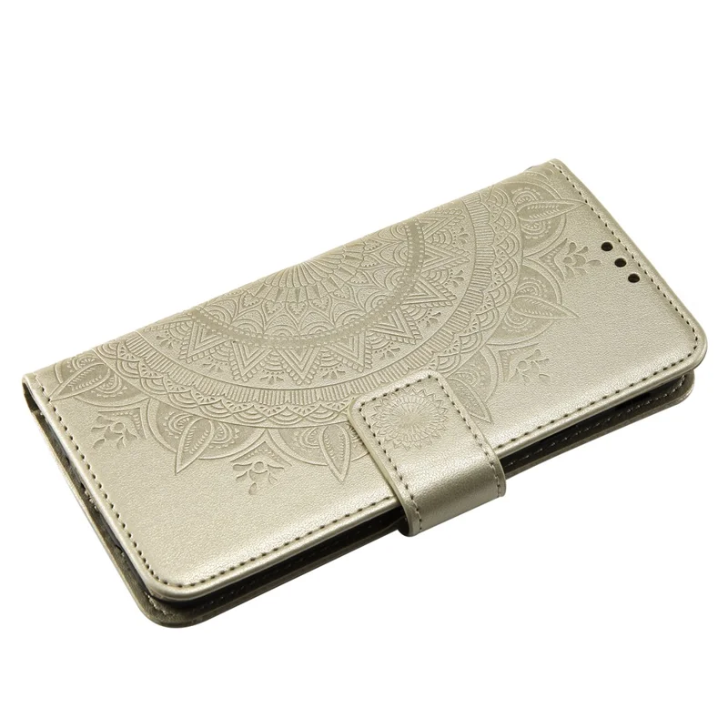 Imprint Flower PU Leather Wallet Case for Samsung Galaxy J3 Pro (2017) / J3 (2017) EU Version - Gold