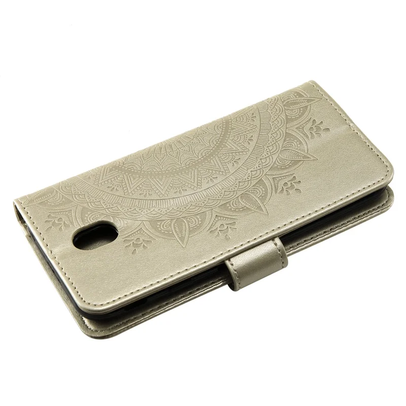 Imprint Flower PU Leather Wallet Case for Samsung Galaxy J3 Pro (2017) / J3 (2017) EU Version - Gold