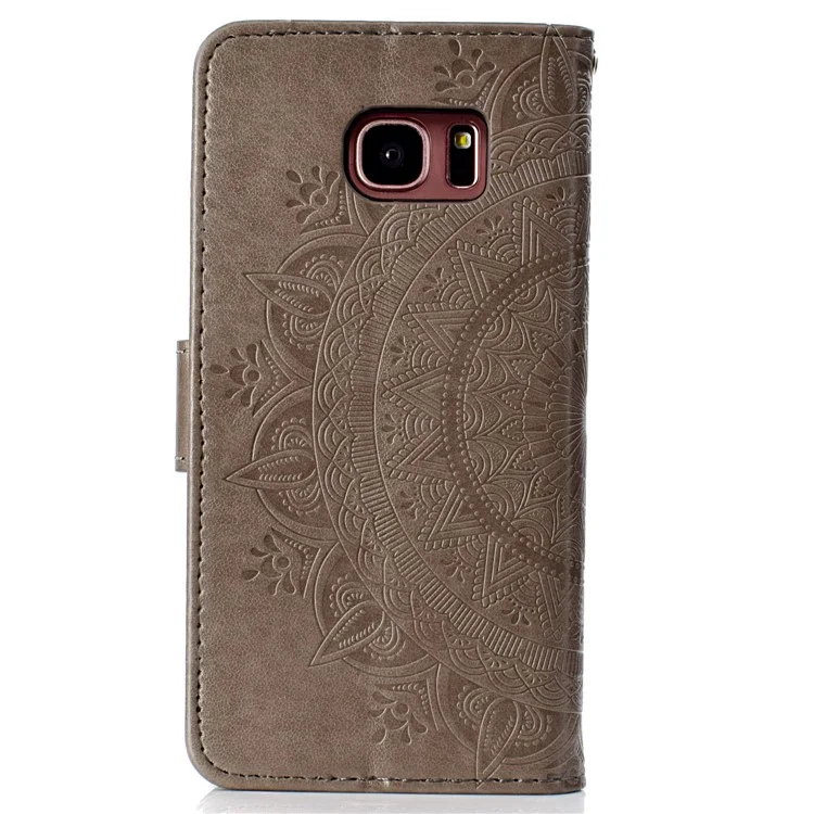 Imprint Flower Leather Wallet Case for Samsung Galaxy S7 edge SM-G935 - Grey