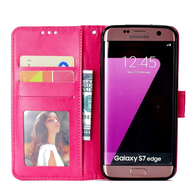 Imprint Flower Leather Wallet Case for Samsung Galaxy S7 edge SM-G935 - Rose
