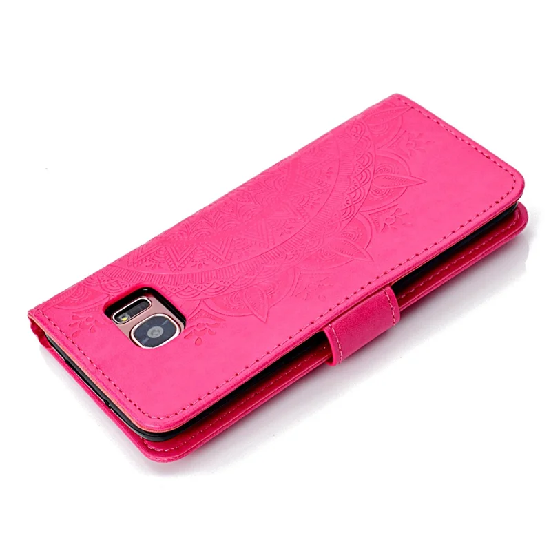Imprint Flower Leather Wallet Case for Samsung Galaxy S7 edge SM-G935 - Rose