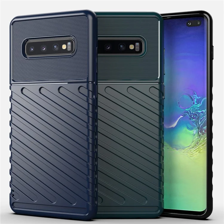 Thunder Series Twill Skin Texture Soft TPU Back Cell Phone Case for Samsung Galaxy S10 Plus - Blue