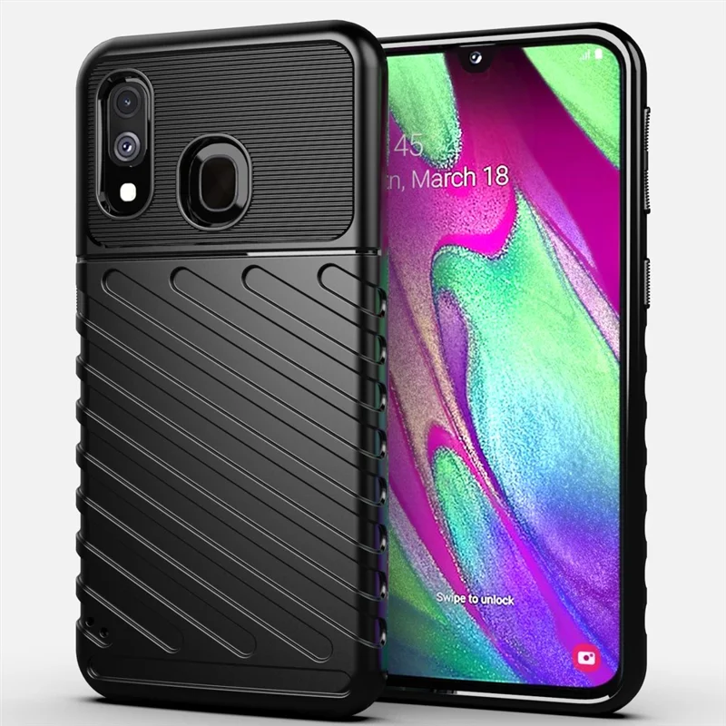 Thunder Series Twill Texture Soft TPU Case for Samsung Galaxy A40 - Black