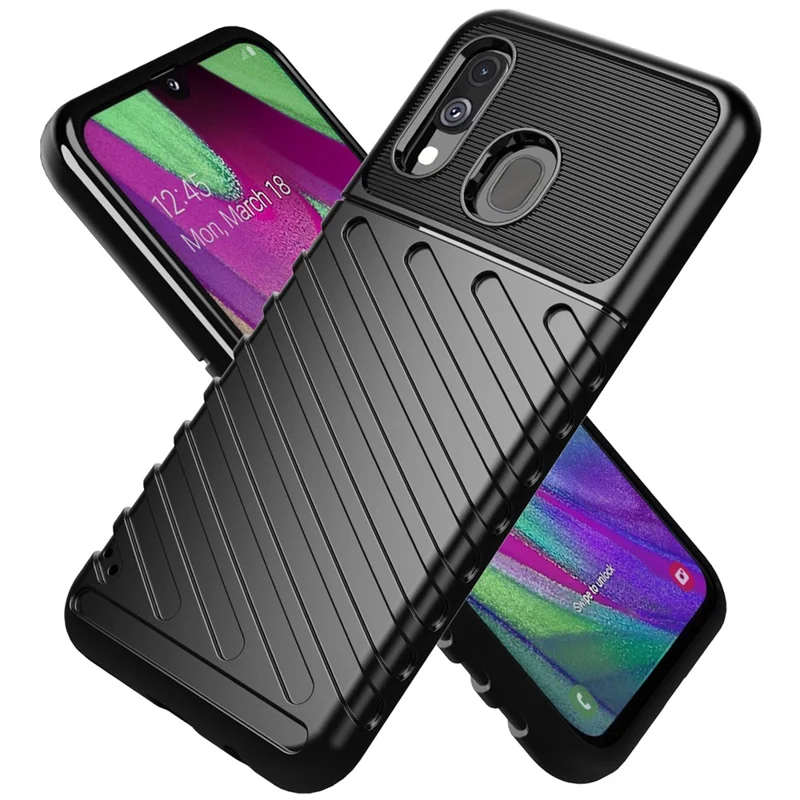 Thunder Series Twill Texture Soft TPU Case for Samsung Galaxy A40 - Black