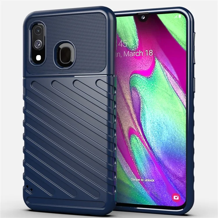Série Thunder Twill Texture Suave Caso TPU para Samsung Galaxy A40 - Azul