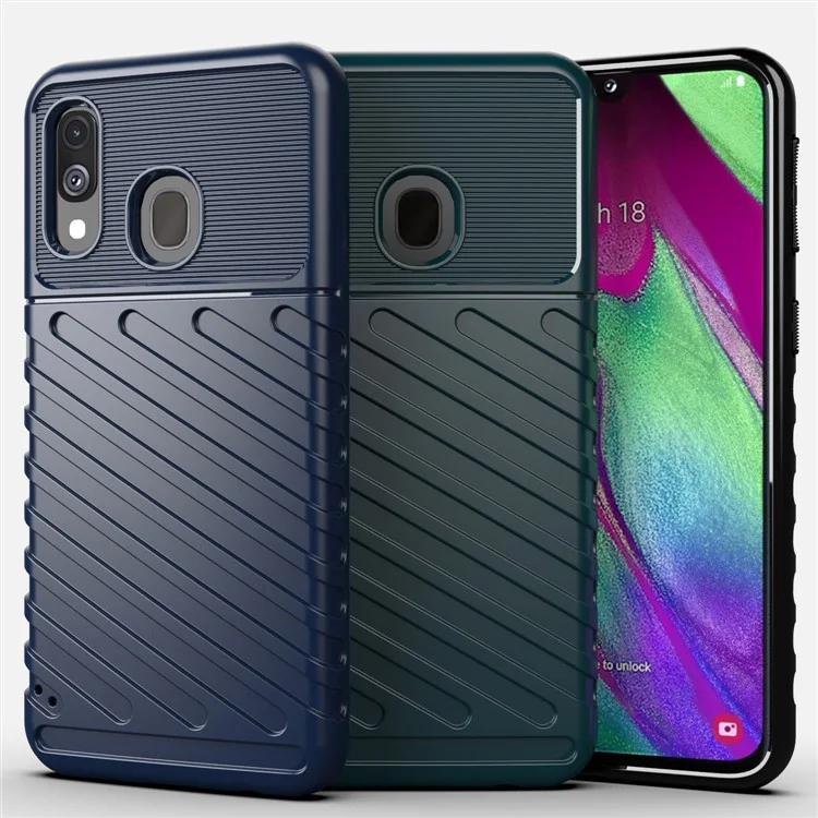 Trous Serve Twill Textura Casa de TPU Soft Para Samsung Galaxy A40 - Azul