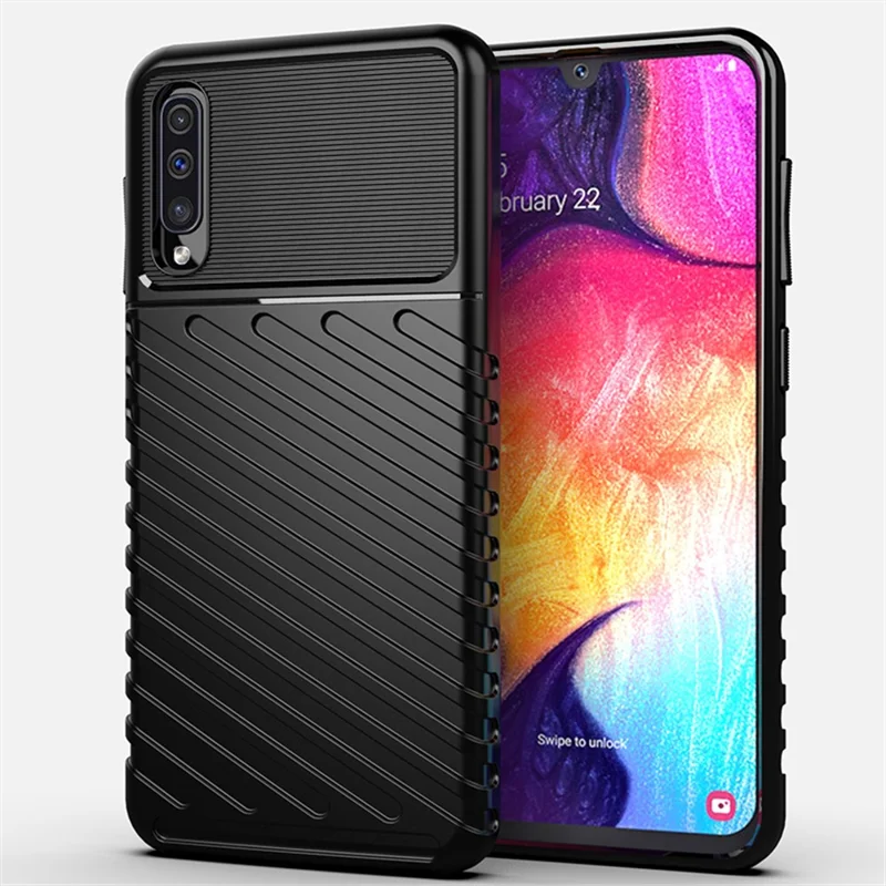 Thunder Series Twill Skin Texture Soft TPU Back Shell for Samsung Galaxy A50 / A50s / A30s - Black