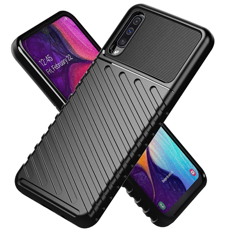Thunder Series Twill Skin Texture Soft TPU Back Shell for Samsung Galaxy A50 / A50s / A30s - Black