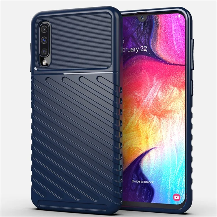 Thunder Series Twill Skin Texture Soft TPU Back Shell para Samsung Galaxy A50/A50s/A30s - Azul