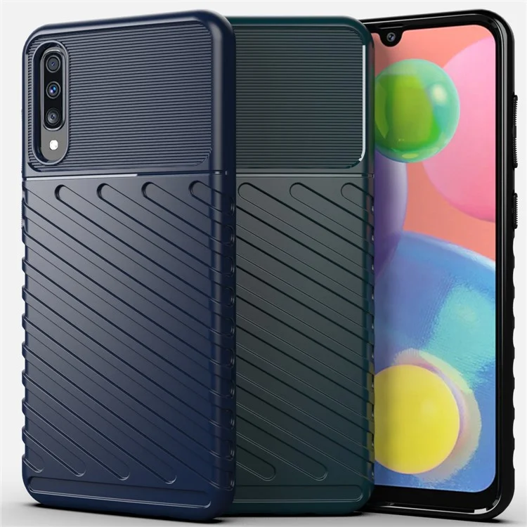 Coque arrière en TPU doux à texture de twill de la série Thunder pour Samsung Galaxy A70/A70s - Noir