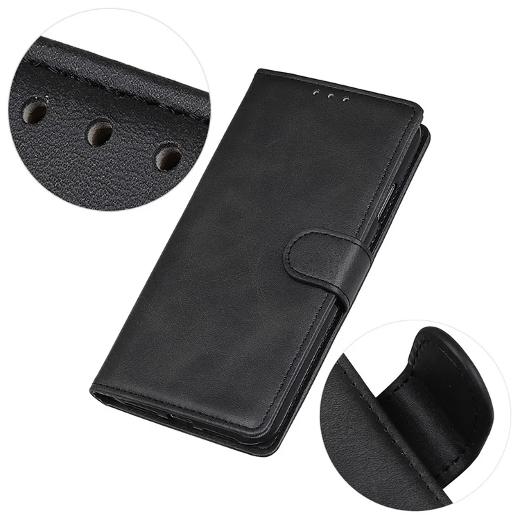 Pour Samsung Galaxy A51 Cas De Téléphone Protecteur Portefeuille Porte-mouton Couvercle Coquille En Cuir BI-COUCHE - Noir