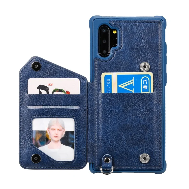 KT Leather Coated Series-2 Zipper Pocket Leather Coated TPU Card Holder Case with Kickstand for Samsung Galaxy Note 10 Plus 5G / Note 10 Plus - Blue