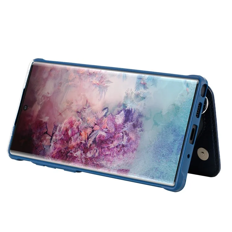 KT Leather Coated Series-2 Zipper Pocket Leather Coated TPU Card Holder Case with Kickstand for Samsung Galaxy Note 10 Plus 5G / Note 10 Plus - Blue