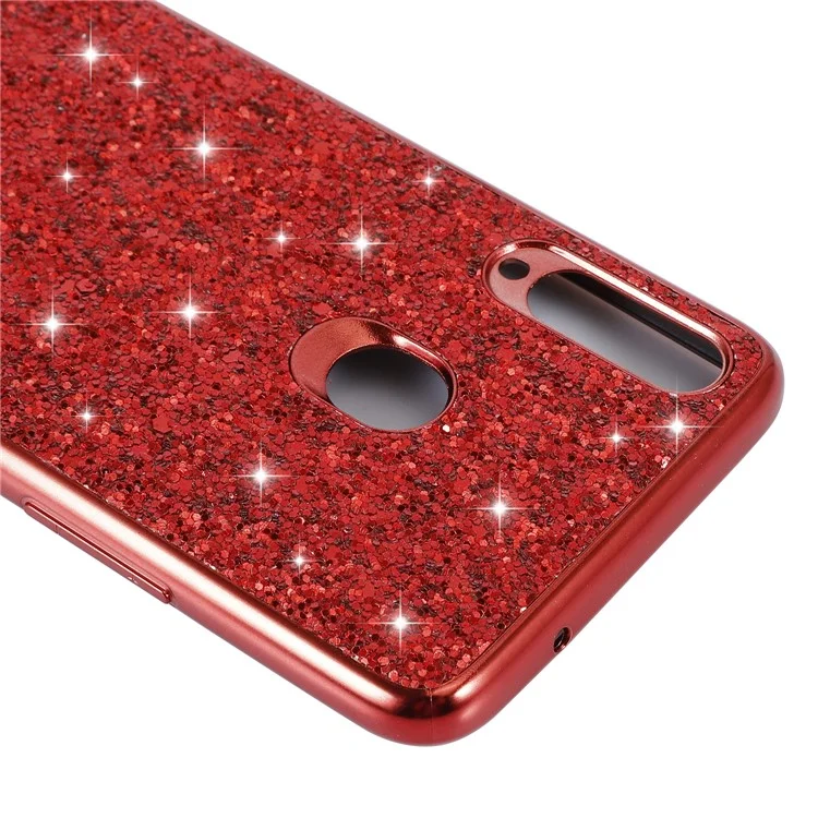 Sparkle Sequins Electroplating TPU Frame+PC Phone Protective Case for Samsung Galaxy A20s - Red