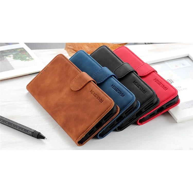 KHAZNEH Vintage Style PU Leather Wallet Case per Samsung Galaxy A51 - Nero